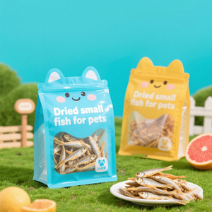 Pet gıda küçük kurutulmuş balık ambalaj poşetleri için şeffaf pencere ile özelleştirilmiş renkli parlak kaplama özel şekilli ayakta duran torba - Product Image 2
