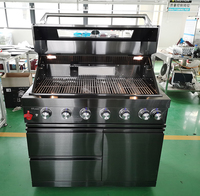 Barbecue en acier inoxydable au gaz certifié CE, 6 brûleurs, sans fumée, couleur noire, pour l'extérieur