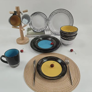 Juegos de vajilla de cerámica ecológica con diseño en relieve clásico negro, vajilla apta para microondas de estilo chino apta para lavavajillas - Product Image 6