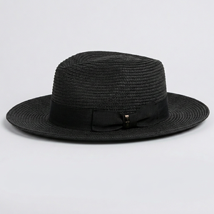 Black Striped <b>Fedora</b> <b>Hat</b> Adjustable Brim Wool Blend Unisex Bowknot Band Casual Outdoor Travel Cap - Product Image 1