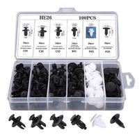 Kit de 100 attaches de fixation pour voiture, 6 tailles, en nylon, type poussoir, rivets pour pare-chocs, garnitures de porte, ailes, avec boîte de rangement