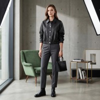Veste en cuir noire texturée vintage décontractée à revers, boutons argentés verticaux, ourlet froncé, coupe ample, manteau court pour le quotidien