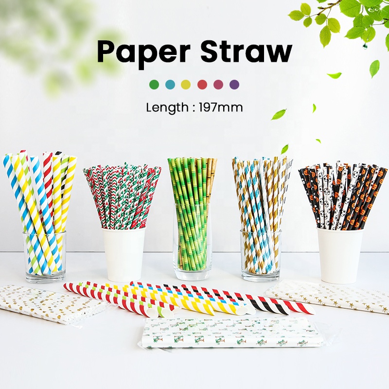Wholesale Customizable Biodegradable Recyclable Paper Drinking Straws Eco-Friendly Disposable Custom Logo Striped Colors for