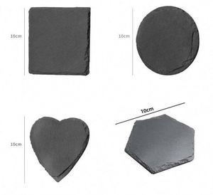 Round Natural Rock Cup <b>Coaster</b> Black Non-slip Engraving <b>Drink</b> Slate Stone Bulk <b>Coasters</b> Set - Product Image 5