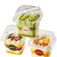 Boîte d'emballage moderne transparente pour gâteau mousse carré, tasse, cuillère, dessert, boîte de cuisson commerciale de Chine