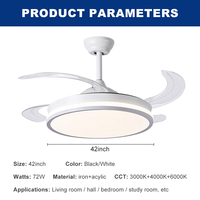 Ventilateur de plafond LED moderne blanc et noir pour chambre à coucher et salon, 6 vitesses, pales de 42 pouces, télécommande