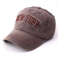 Alibaba vintage pigmento desteñido desgastado lavado algodón no estructurado personalizado 3D puff bordado 6 paneles gorra de béisbol Nueva York