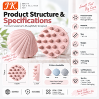 Brosse de massage du cuir chevelu en silicone en forme de coquille Jinke, poils doux, ISO13485, réutilisable, 7x9cm, pour la douche, usage quotidien, pour hommes et femmes