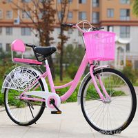 Vélo de ville à une vitesse pour femmes, cadre en acier à haute teneur en carbone, roues de 24 pouces, jantes en alliage d'aluminium, selle confortable