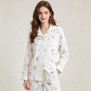 <strong>Women</strong> Cotton <strong>Pyjama</strong> Manufacturer Two Piece Organic Cotton Lounge Set <strong>Women's</strong> Cartoon Animal Print Pajama Set - Product Image 1