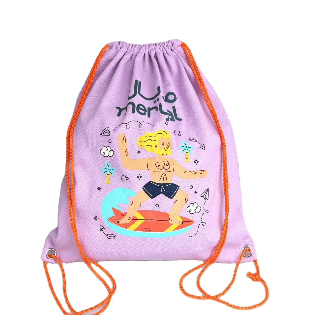 Colorful Printing Canvas Backpack Promotion Eco-friendly Sport Travel Schoolbag Cotton Drawstring Backpack