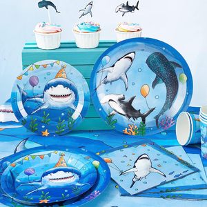 DAMAI Shark Party Supplies Disposable Plates Set Birthday <b>Decorations</b> Kids Theme Party Tableware - Product Image 3