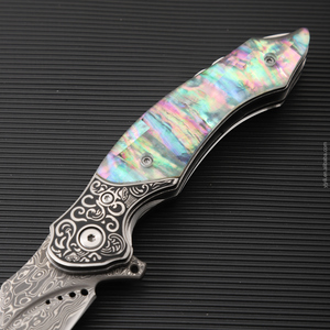 Couteau pliant de luxe en acier Damas VG10 avec manche en nacre véritable, couteau de poche multifonctionnel pour le camping en extérieur, cadeau EDC - Product Image 4