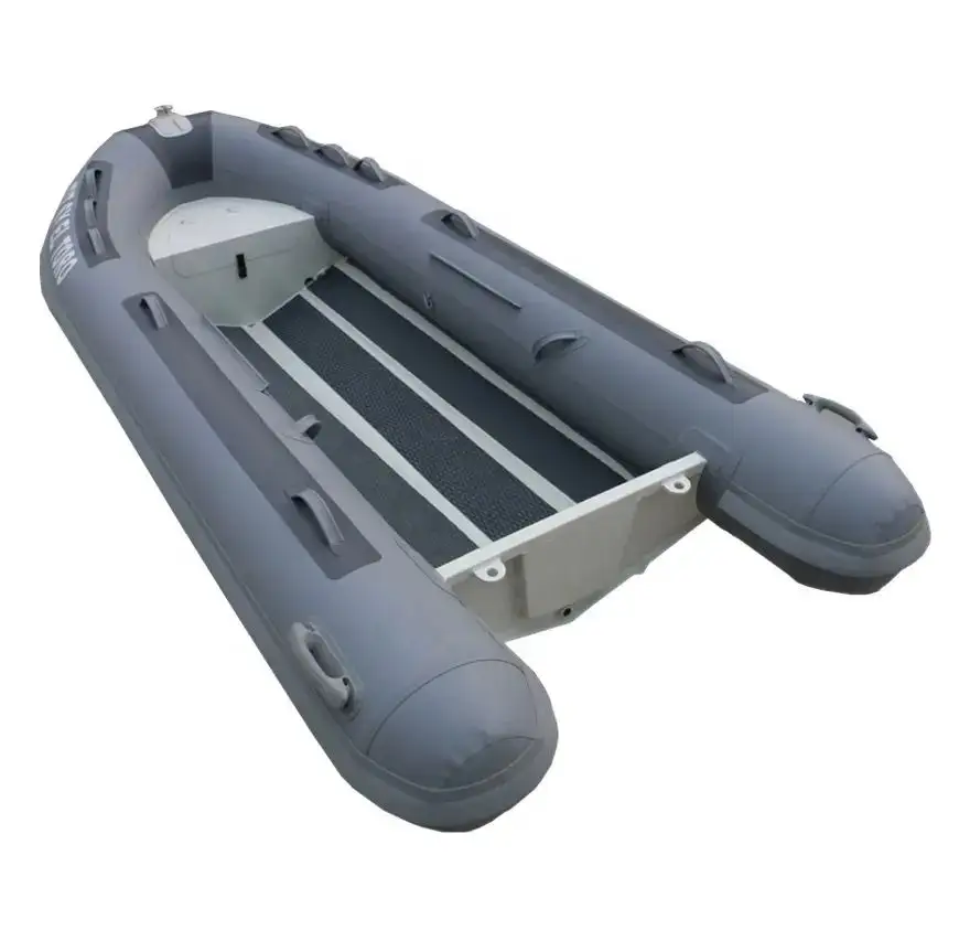 Rancoo Wholesale Custom PVC Hypalon 430cm Rigid Rib Inflatable Boat with Aluminium and Fiberglass Hard Hull with Centre Console