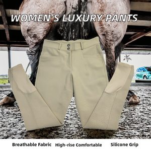 Pantalones de equitación de lujo para mujer, nuevo diseño, 4 colores, transpirables, que absorben la humedad, de talle alto, con cierre de botón y asiento completo. - Product Image 2