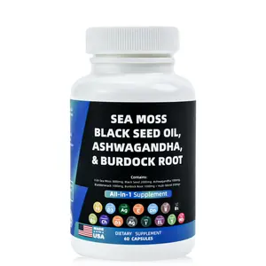 Wirksames Seamos-Extrakt-Kraftstoff-Supplement OEM Eigenmarke Großhandel Ashwagandha schwarzes Samenöl bio-Irish Sea Moss-Gummi