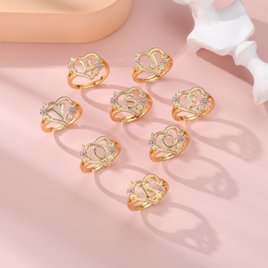 Dropshipping anillo de apertura de letra de corazón de oro de moda personalizado nuevo estilo mujeres temperamento alfabeto anillo - Product Image 4