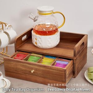 Wooden <b>Tea</b> <b>Box</b> Drawer Style With Partitions Office Organizer Rectangle Shape Solid Color - Product Image 2
