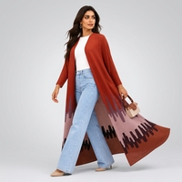 Direkt vom Hersteller Schnelle Lieferung Modest Fashion Damen Fein Plissierter Maxi-Cardigan Farbblock Geometrisches Muster Offene Vorderseite Abaya