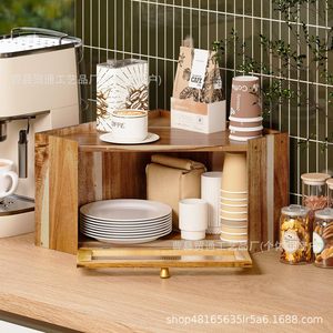 Wooden Bread Box <b>Corner</b> Kitchen Counter Storage Airtight Rectangle Wood Grain Color Lid Vegetable Fruit <b>Cabinet</b> - Product Image 2