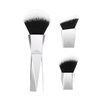 Kit de pinceaux de maquillage magnétique 3-en-1 pour voyage, poils synthétiques, manches en plastique, pinceaux plats/éventail/estompeurs, usage quotidien visage, sourcils/eye-liner