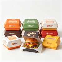 Boîte à hamburger en carton blanc biodégradable avec logo personnalisé, écologique, jetable, pour emporter, emballage pour restauration rapide