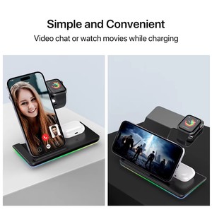 Đa Chức Năng 3in1 3 Trong 1 <span class=keywords><strong>Dock</strong></span> Sạc Phổ Điện Thoại Sạc Không Dây Đứng Nhanh Điện Thoại Di Động Đồng Hồ Tai Nghe Sạc Không Dây - Product Image 2