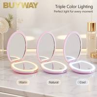 Miroir de maquillage LED rechargeable pliable pour femme avec éclairage, double face grossissement 1X-5X et format de poche