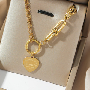 Romantic Gift Hit <strong>Heart</strong> Double-Layer Stainless Steel Sweet INS-Style Clavicle Necklace for Cross-Border <strong>Shelving</strong> - Product Image 5