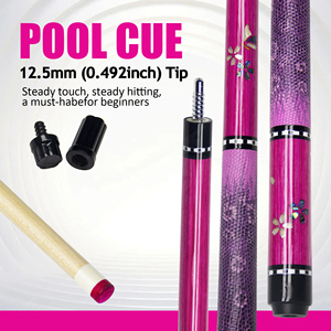 ไม้คิวพูลลายดอกซากุระฝังในไม้เมเปิล - หัวคิว 12.5 มม. ข้อต่อ Uni-loc ลายดอกไม้สีชมพู - Product Image 1