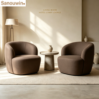 Fauteuil pivotant moderne à dossier incurvé en tissu, structure en bois massif, rotation à 360 degrés, canapé individuel pour salon ou villa