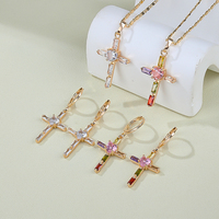 En Gros Ensemble de Bijoux Tendance Collier et Boucles d'Oreilles en Zircon Cubique Plaqué Or 18 Carats pour Femme