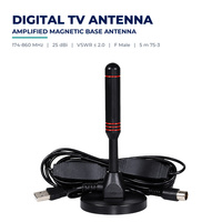 Antenne TV numérique 174-860 MHz 25 dBi amplifiée avec base magnétique et connecteur F mâle, câble 5 m 75-3 pour récepteur tuner DTV