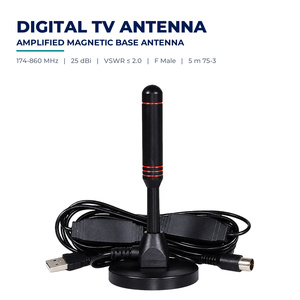 <span class=keywords><strong>Antena</strong></span> de <span class=keywords><strong>TV</strong></span> Digital 174-860MHz 25dBi Amplificada con Base Magnética y Conector F Macho, Cable de 5m 75-3 para Receptor Sintonizador DTV - Product Image 1