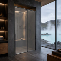Paroi de douche FUSA pour cabine de douche, 1 porte à charnière, 1 panneau fixe, verre trempé 8 mm, cadre en acier inoxydable 304, OEM