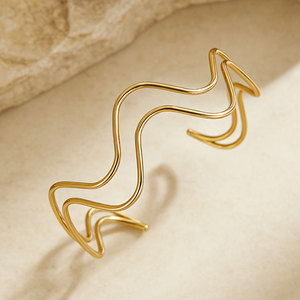 Punk Double Layer Wave Open Irregular Metal Upper <b>Arm</b> <b>Cuff</b> Statement Unique Adjustable <b>Arm</b> Bangle For Women Daily Wear - Product Image 5