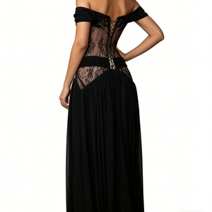 Robe de soirée longue sexy pour femme, épaules dénudées, en dentelle, avec bretelles croisées, robes de soirée formelles tendance - Product Image 6