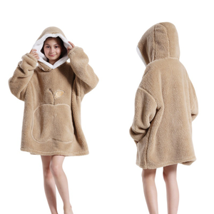 Meilleure vente : Robe de nuit d'hiver en velours pour femme, double face, confortable, à capuche motif dessin animé, manches longues, taille élastique, pour les soirées paresseuses devant la télévision - Product Image 3