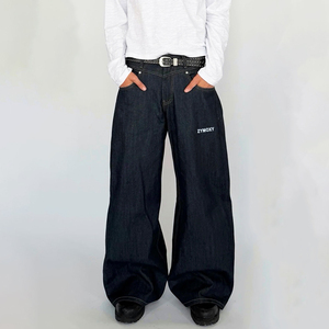 Jeans en denim sur mesure de haute qualité, streetwear décontracté, denim délavé vintage, pantalon taille haute, jeans baggy surdimensionnés pour hommes - Product Image 1