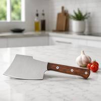 Couteau à découper robuste en acier inoxydable brossé avec manche en bois foncé et 2 vis Phillips pour boucher et découpe de viande