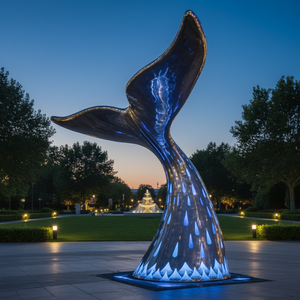 Escultura <span class=keywords><strong>de</strong></span> Cola <span class=keywords><strong>de</strong></span> <span class=keywords><strong>Ballena</strong></span> Elegante en Acero Inoxidable Soldado con Iluminación LED y Acabado Espejo para Atrio <span class=keywords><strong>de</strong></span> Centro Comercial Moderno - Product Image 1