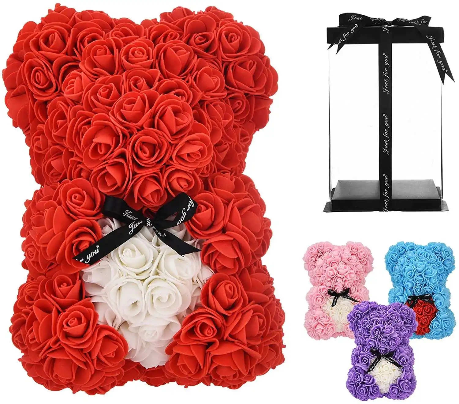 Oso Rosa Artificial de espuma Pe roja, 25cm, 40cm, 70cm, regalo de San Valentín, rosas de peluche con caja de regalo