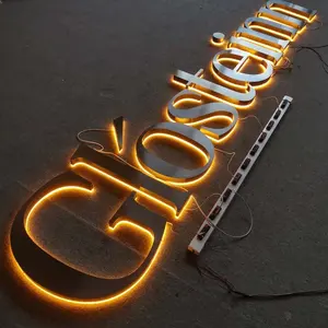 Best sell shop name 3d brush stainless steel halo lit letters led channel letter sign advertising led backlit sign