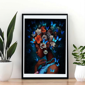 Support de peinture de mosaïque faite à la main, prix d'usine, personnalisé, gracieux femmes africaines 30x40 papillon elf 5D kit de peinture au diamant - Product Image 3