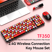 TWOLF TF350 Keyboard dan Mouse Nirkabel Combo Set Keyboard Mouse Berwarna dengan Tombol Bulat Mouse Nirkabel Lucu untuk Laptop PC