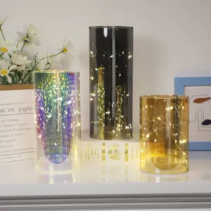 Luminária de mesa de vidro com luz LED personalizada para feliz natal, lanterna cilíndrica, pilar, ideias para presente, produtos de decoração de mesa, furacão