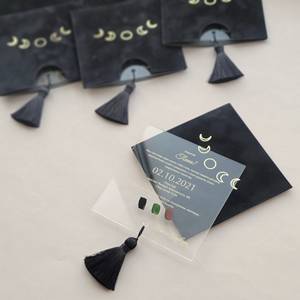 Verdure or initiales invitation de mariage enveloppe de velours de luxe carré or miroir acrylique <span class=keywords><strong>carte</strong></span> d'invitations avec glands - Product Image 4