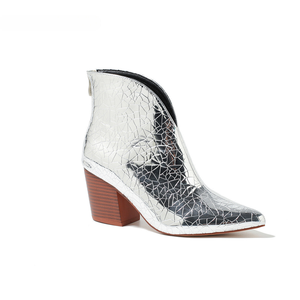 <span class=keywords><strong>Botines</strong></span> de tacón alto de vaquero para mujer, <span class=keywords><strong>botines</strong></span> de tacón grueso con cremallera dorada y plateada, punta estrecha, tacón bajo cuadrado, Botas cortas para mujer para Otoño e Invierno - Product Image 4