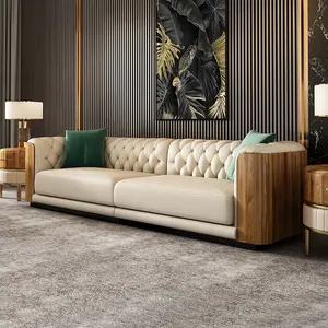 Lüks ve zarif tasarım abanoz ahşap oturma odası yüksek kaliteli deri kanepe seti mobilya