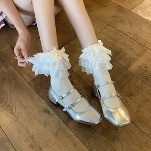 Chaussettes mi-mollet à nœud papillon, bracelets <span class=keywords><strong>de</strong></span> cheville en dentelle, bracelets <span class=keywords><strong>de</strong></span> cheville en dentelle multicouches <span class=keywords><strong>de</strong></span> style <span class=keywords><strong>japonais</strong></span> pour filles Sweet Court Retro - Product Image 5